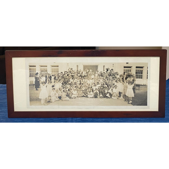 Vintage Bell June 2 1922 Childrens School Panoramic Framed Photo Victorian 13B